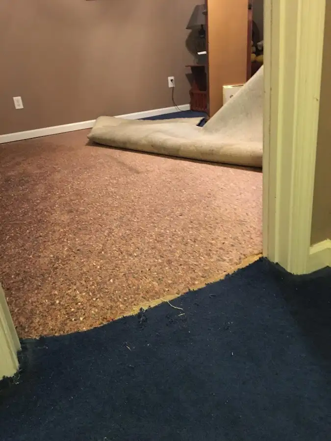 Carpet pad removal revealing water damage during Drying & Dehumidification in Lower Swatara
